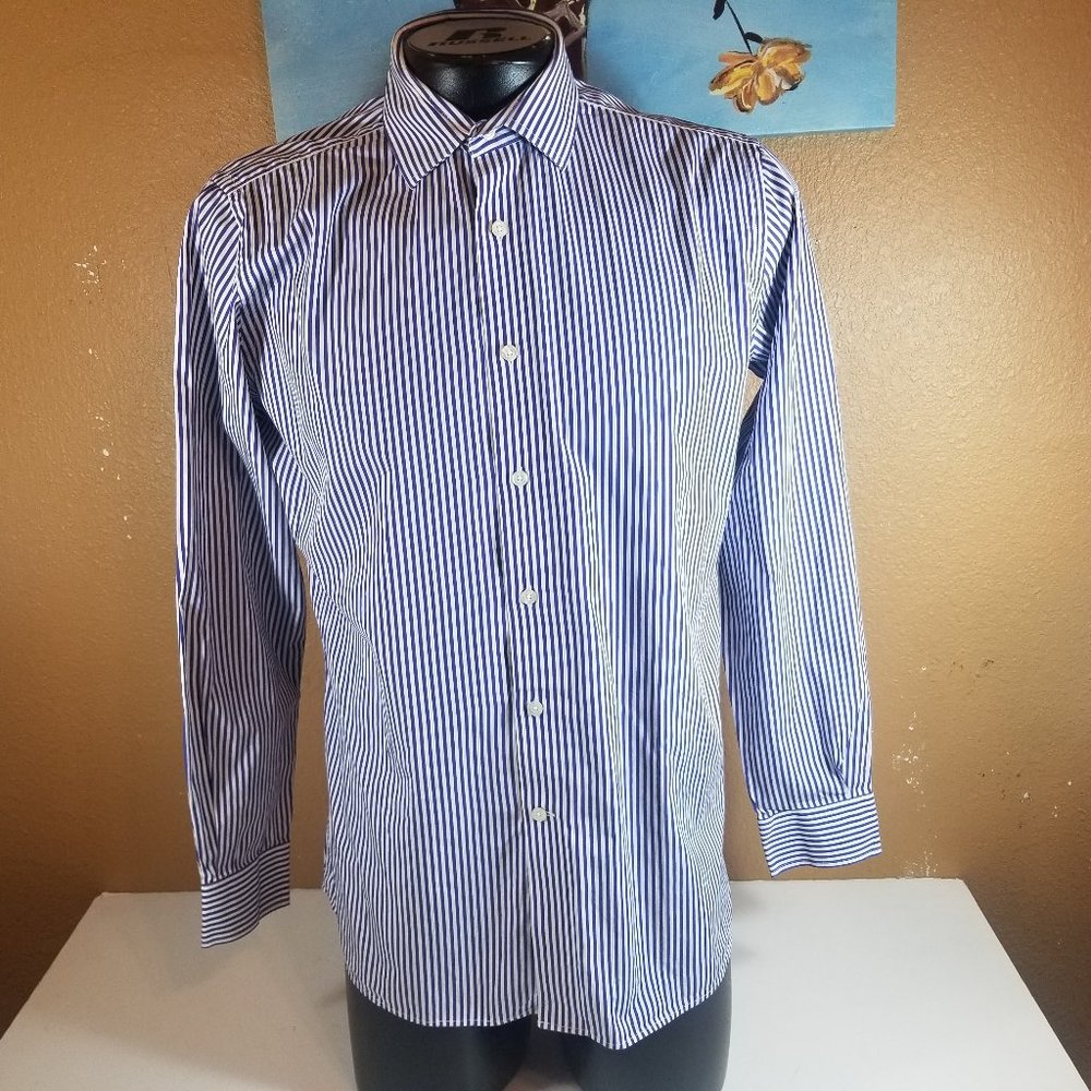Duchamp Men Blue Dress Striped Shirt 17" 43 cm